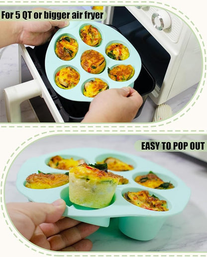 Silicone Egg Bite Molds, 3 Pack Silicone Muffin Pans for Air Fryer, Non-Stick 7 Cups Air Fryer Muffin Pan for Baking Egg Bite, Cupcake, Tart, Bread