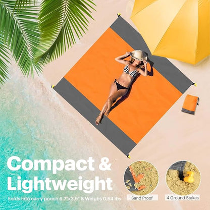 EASYFUN Beach Blanket Sandproof Oversized, 79''×83'' Extra Large Beach Mat, Portable Picnic Mat for Travel Camping Hiking, Lightweight Beach Essentials Family Water Resistant Mat