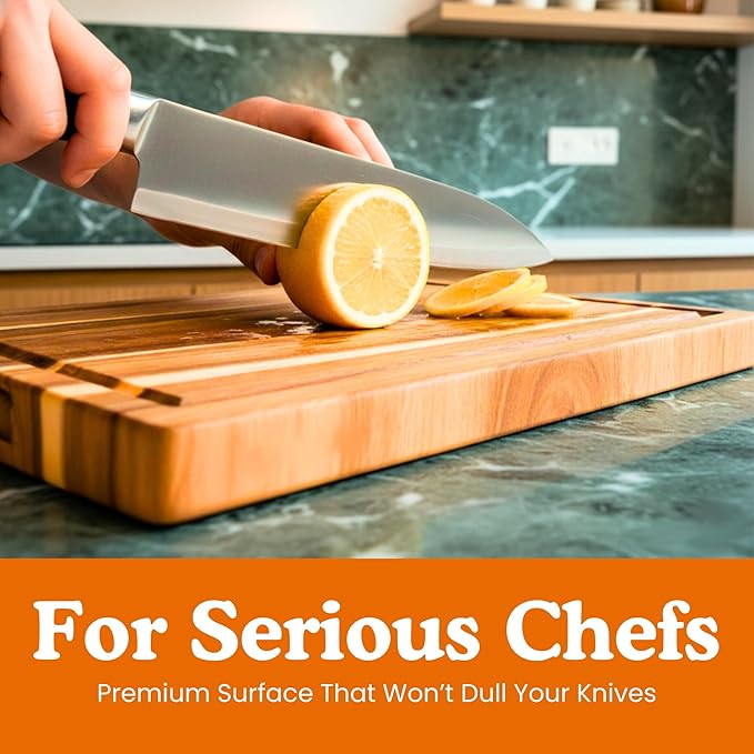 Non Toxic Wood Cutting Board - Conditioned with Natural Beeswax Flaxseed & Lemon Oil - Free of Mineral Oil - Made of FSC Certified Acacia Wood - 16" x 11" Thick Cutting Board by Ziruma