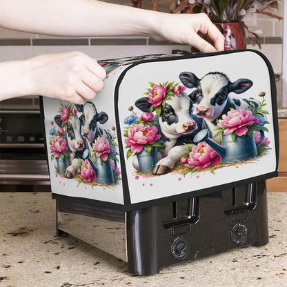 Cow Pink Toaster Cover 4 Slice Wide Slot Washable Toaster Covers | Flower Art Dust and Fingerprint Protection Bread Maker Covers for Kitchen Accessories Decor Bakeware Women Gift