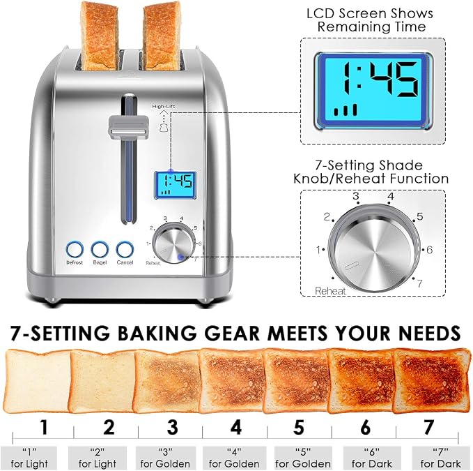 Lofter 2 Slicer Toaster with Bagel Function, Stainless Steel