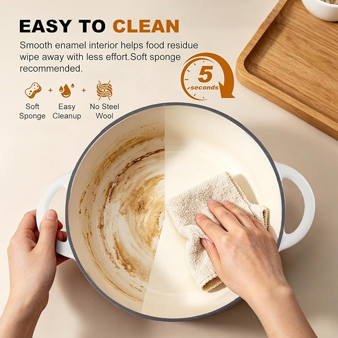 Enameled Cast Iron Dutch Oven - 4QT Pot with Lid,Oven Safe to 500°F,Heavy-Duty Cookware for Sourdough Bread Baking,Braising,Stews,Roasting Cream