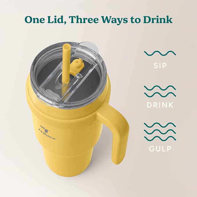 REDUCE 40 oz Stainless Steel Tumbler with Handle - Dual-Wall Vacuum Insulated Travel Mug, Sweat-Proof Lid & Reusable Straw - Keeps Drinks Cold for 24 Hrs, Fits Cupholders, Dishwasher Safe - Pineapple