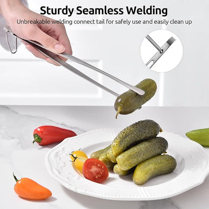 U-Taste 8"+10"+12" Kitchen Cooking Tweezer: 18/8 Stainless Steel Food-Grade Metal Food Tong, Flexible Pinching, Seamless-Welding and Sturdy for Serving Grilling Frying, Plating, Feeding (Round Tip)