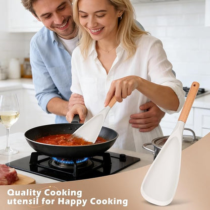 Cooking Spoon Set for Non-Stick Cookware - Wooden Handle & multi function cooking spoon, Heat-Resistant Kitchen Utensils for Stirring, Mixing, Serving (WHITE - 1Pack)