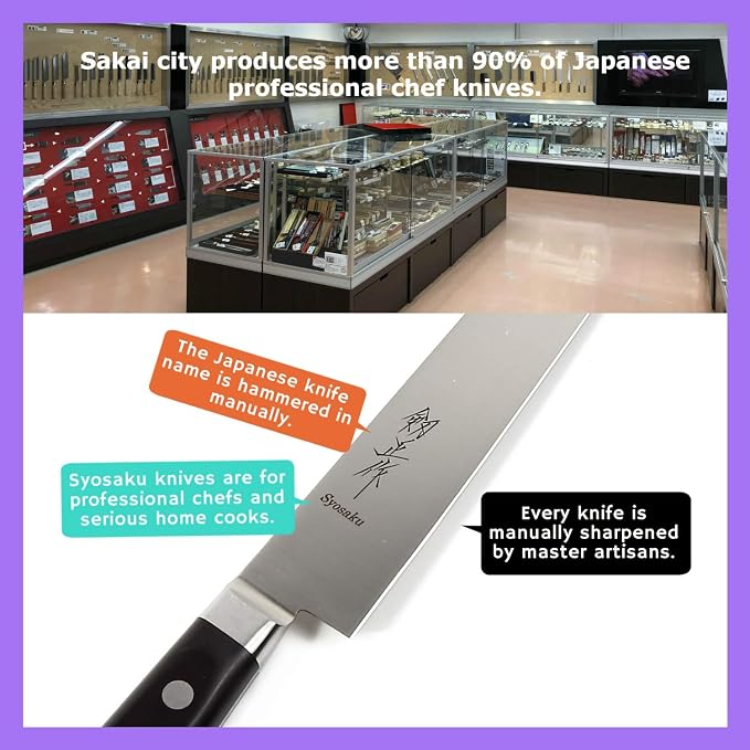 Japanese Sujihiki Knife INOX AUS-8A Stainless Steel Black Pakkawood Handle, Slicer 9.5-inch (240mm)