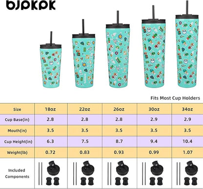BJPKPK 18oz Stainless Steel Insulated Tumbler With lid And Straw Travel Coffee Thermal Tumblers Cup For Women And Men,Spring Party Green
