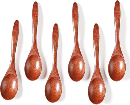 Small Wooden Spoons for Eating, 5.7 Inch Wood Spoons for Honey, Hardwood Honey Teaspoon for Coffee, Soup, Sugar, Jam Condiments (6PCS)