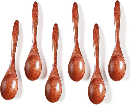 Small Wooden Spoons for Eating, 5.7 Inch Wood Spoons for Honey, Hardwood Honey Teaspoon for Coffee, Soup, Sugar, Jam Condiments (6PCS)