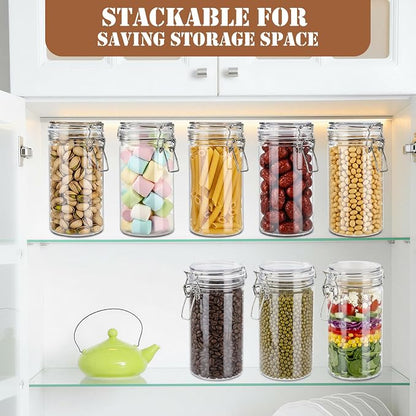 Suclain 6 Pack 34oz/1000ml Plastic Jars with Lids Bulk, Clear Wide Mouth Food Storage Jars Empty Airtight Sealed Canister Kitchen Storage Container for Pantry Organize Dry Goods Cereal Pasta Pickling