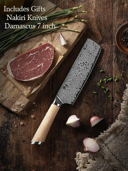 VG10 7inch Nakiri 67 layers Damascus Forged Stainless Steel kitch Knife PAKKA Handles.Black Walnut Wood Sheath Single-piece set