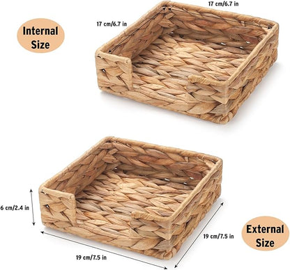 Water Hyacinth Napkin Holder for Table, Rattan Napkin Holder, Square Wicker Napkin Towel Holder for Bathroom, Kitchen, Restaurant, Decorative Tabletop Accessory, 7.5" x 7.5" x 2.5"