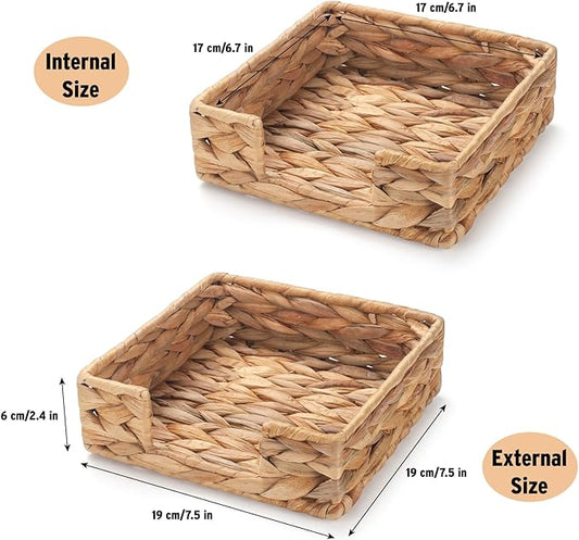 Water Hyacinth Napkin Holder for Table, Rattan Napkin Holder, Square Wicker Napkin Towel Holder for Bathroom, Kitchen, Restaurant, Decorative Tabletop Accessory, 7.5" x 7.5" x 2.5"