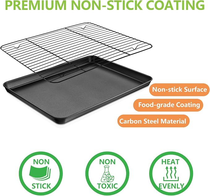 E-far Nonstick Baking Sheet with Rack Set, 16 x 12 x 1 Inch Cookie Sheet Baking Pan with Cooling Rack for Oven, Commercial Grade & Non-Toxic, Easy to Clean