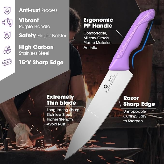 imarku® Kitchen Knife Set, Sharp Knives Set with Built-in Sharpener, Stainless Steel Block Knife Set and Non-Slip Ergonomic Handle, Dishwasher Safe, 14 PCS Professional Knife Set for Gift, Lavender
