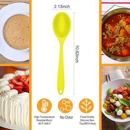 2 Pcs Silicone Nonstick Mixing Spoon,10.6Inch Silicone Spoons for Cooking Heat Resistant, Cooking Utensil for Kitchen Cooking Baking Stirring Serving (Yellow)