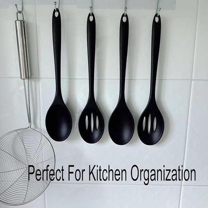 Silicone Cooking Spoon, Nonstick Kitchen Spoons Set for Cooking,Slotted and Solid Serving Spoon Heat Resistant, Silicone Mixing Basting Stirring Spoons for Nonstick Cookware 4 Pack (Black)