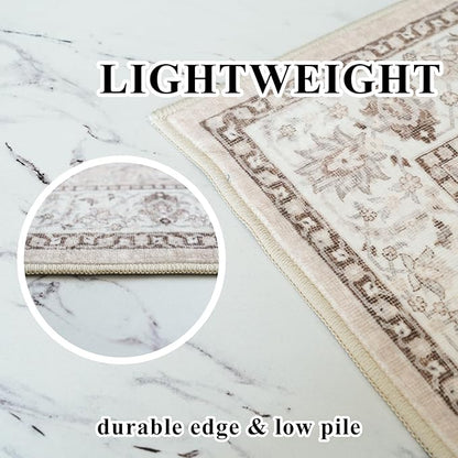 Washable 2x8 Hallway Runner Rug: Vintage Water Resistant Kitchen Entryway Rug Ultra Soft Living Room Bedroom Carpet with Non Slip Backing Indoor Low Pile Floor Mat for Bathroom Dining Room(2x8,Beige)