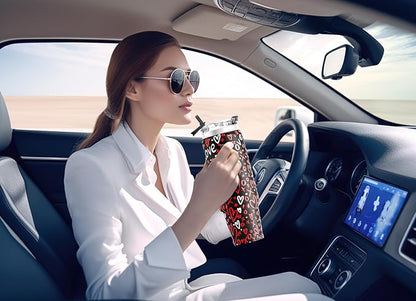 Meoky 40 oz Tumbler with Handle and Straw, Insulated Tumbler with Lid and Straw, Stainless Steel Travel Mug, Keeps Cold for 34 Hours, 100% Leak Proof, Fits in Car Cup Holder (Romance)