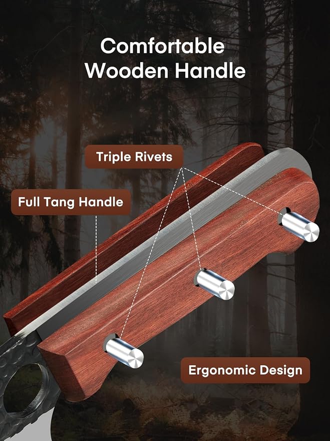 D.Perlla Butcher Knife set 3PCS Chef Knife Set for Meat Cutting, Serbian Chef Knives Set and Viking Knife with Wooden Handle, Forged Cleaver knive Set for Outdoor BBQ and Camping with Gift Box