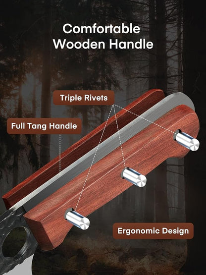 D.Perlla Butcher Knife set 3PCS Chef Knife Set for Meat Cutting, Serbian Chef Knives Set and Viking Knife with Wooden Handle, Forged Cleaver knive Set for Outdoor BBQ and Camping with Gift Box