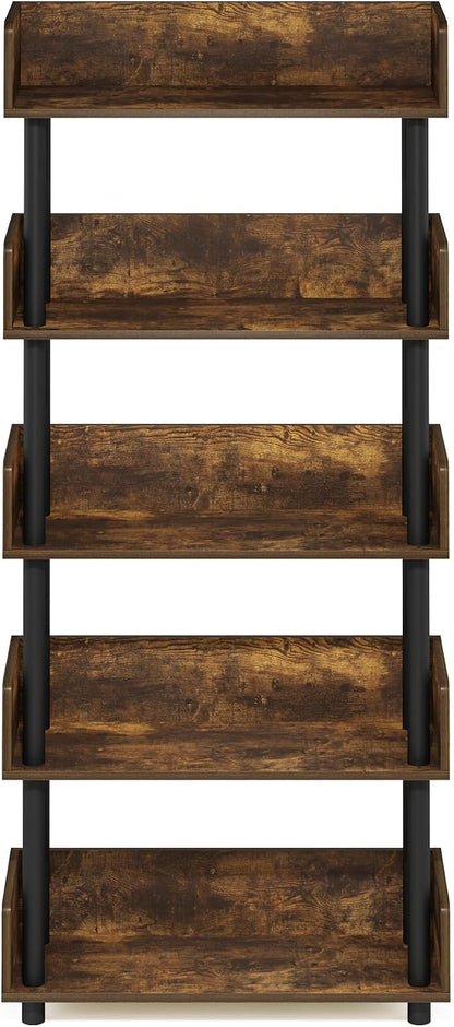 Furinno TURN-N-TUBE 5-Tier Display Shelf, Storage Shelves, Book Shelf, Open Shelves with Rounded Corner Top Edges, for Organization and Storage, Living Room, Home Office, Amber Pine