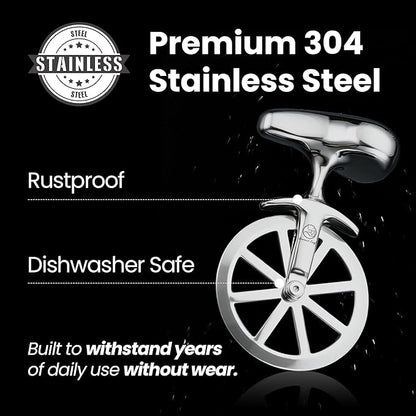 Unicycle Pizza Cutter Wheel, Durable Premium Stainless Steel One-Piece Sharp Blade, Mirror Polished No-Wobble Design, Ergonomic Non-Slip Handle, Easy to Clean Kitchen Gadgets, 5-Year Warranty