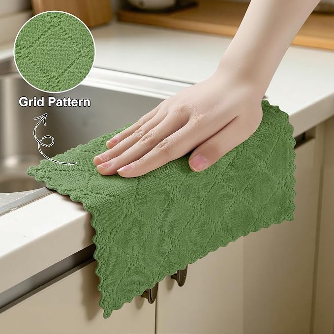 Homaxy 18 Pack Kitchen Cloths Dish Towels (7" x 9", Grass Green), Super Soft and Absorbent Coral Velvet Dishcloths, Fast Drying No Lint Microfiber Cleaning Cloth