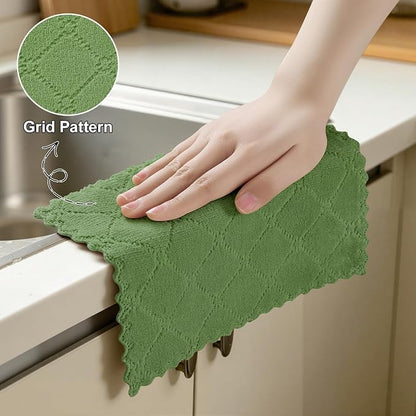 Homaxy 18 Pack Kitchen Cloths Dish Towels (7" x 9", Grass Green), Super Soft and Absorbent Coral Velvet Dishcloths, Fast Drying No Lint Microfiber Cleaning Cloth