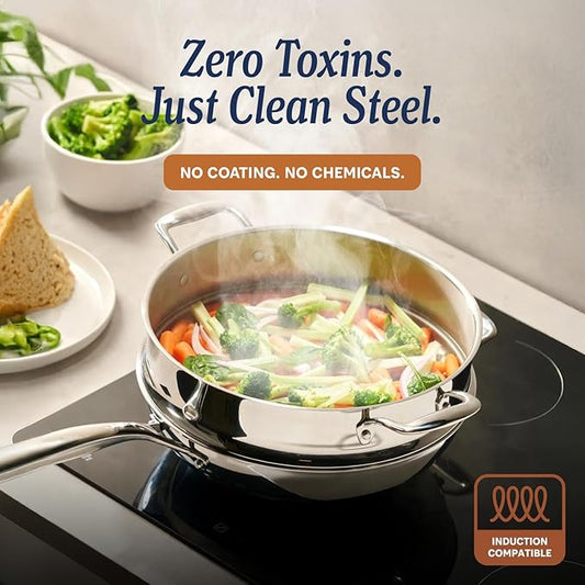 LEGEND COOKWARE 5-Ply Stainless Steel Cookware Set, 6-Piece Pots and Pans Set - Induction Compatible, Oven Safe 800°F - Non-Toxic, No Coatings - Built to Last Generations