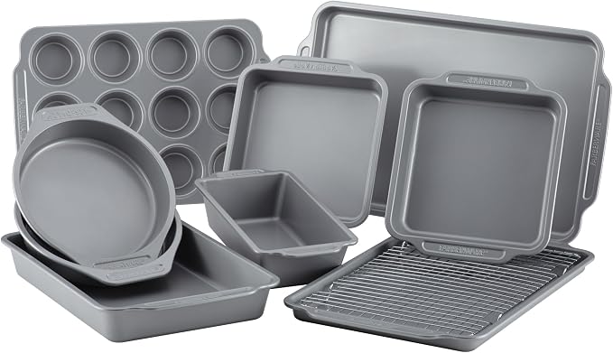 Farberware Nonstick Bakeware Set with Cooling Rack, 10-Piece, Gray