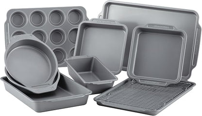 Farberware Nonstick Bakeware Set with Cooling Rack, 10-Piece, Gray