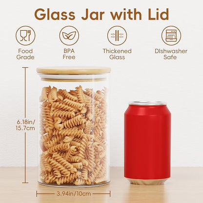 Glass Food Storage Containers with Lids,6-Pack Pantry Storage Canisters Set,32 Ounces Kitchen Jars for Flour,Sugar,Salt,Coffee Beans,Cereal,Spice,Creamer & Overnight Oats