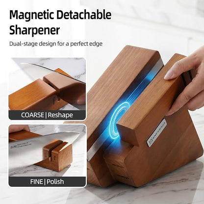 KnifeSaga Kitchen Knife Set with Block and Sharpener | 12-Piece Premium High Carbon Stainless Steel Knife Block Set, Ergonomic Anti-Slip Handle, Rubberwood Knife Block