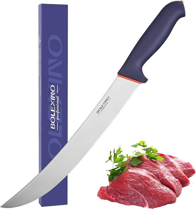 10.5 inch Curved Cimeter Knife W/Non-slip Softgrip,Professional Butcher Knife For Meat Cutting, X50CrMoV15 Stainless Steel, Ideal for Hunting, Kitchen & Home Use
