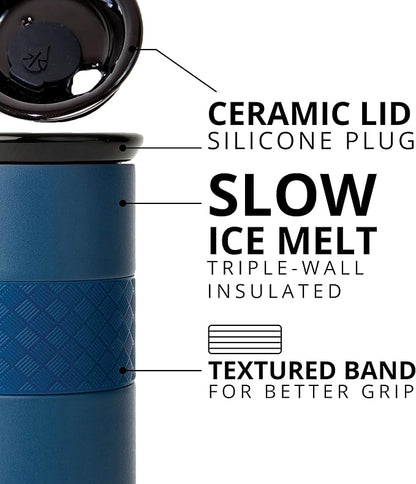 Elemental Artisan Insulated Tumbler, Triple Wall Coffee Travel Mug, Reusable Stainless Steel Coffee Tumbler with Ceramic Lid, Thermal Coffee Cups for Hot (6 Hrs) & Cold (18 Hrs), 16oz - Navy Blue