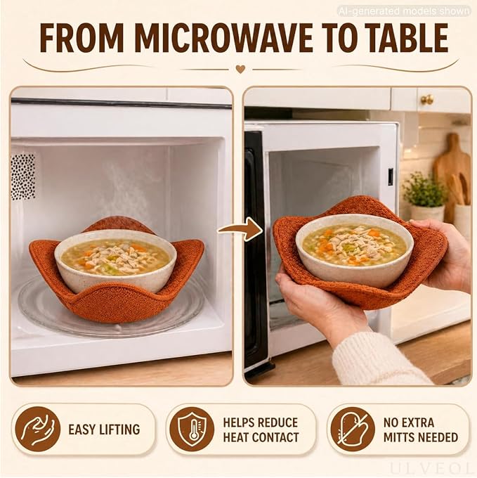 Set of 2 Microwave Bowl Cloth Hot Pads with Brown Color - Multipurpose Heat Resistant Plate Holders 7"x4" Inches - Pot Holder Microwavable Bowl Cozies for Food - Ramen Soup or Bowl Cozy