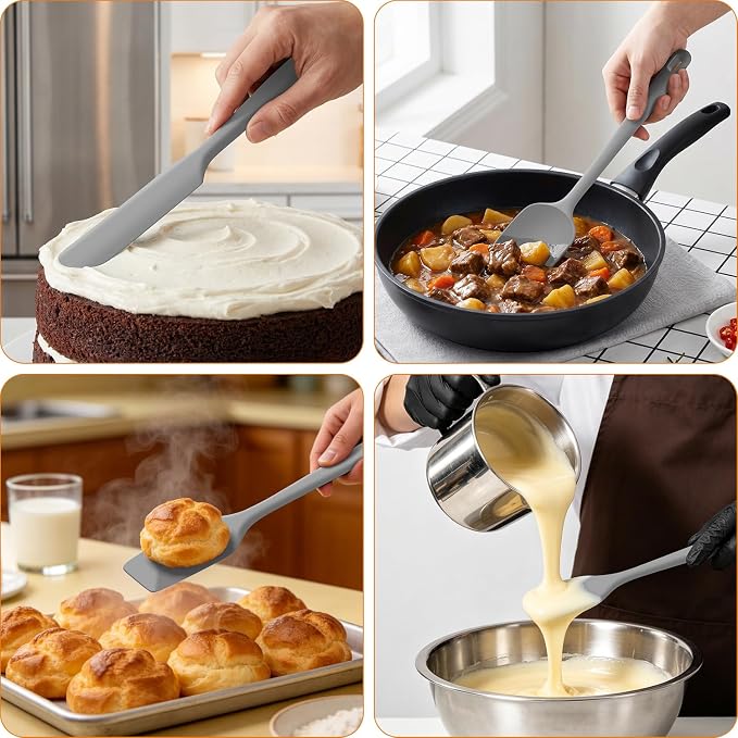 5-Piece Silicone Spatula Set for Baking, 446°F Heat Resistant Non-Stick Cooking Utensils, BPA-Free Food Grade Silicone Scrapers, Non-Scratch Flexible & Dishwasher Safe, Grey