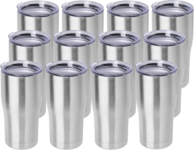 DOMICARE 20oz Tumbler with Lid Stainless Steel Tumblers Bulk, Double Wall Vacuum Insulated Coffee Travel Mug, 12 Count (Pack of 1) Stainless Steel
