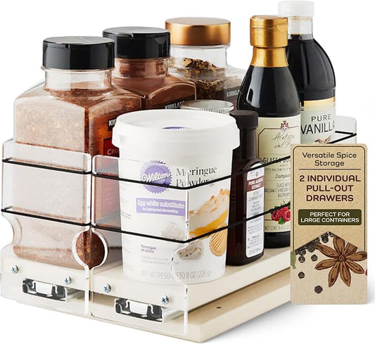 Vertical Spice - Large Pullout Sliding Spice Rack Organizer - 2 Individual 1 Tier Drawers - Premium Rolling Seasoning Holder/Caddy for Hidden Pantry Storage - Made in USA (6.9''W x 5.0" H x 10.6''D)