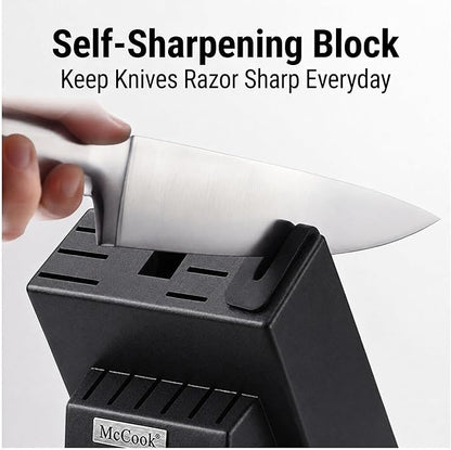 McCook® Knife Sets,German Stainless Steel Kitchen Knives Block Set with Built-in Sharpener, 20 Piece Razor-Sharp Kitchen Knives, Anti-Rust, Ergonomic Design, Elegant Box for Gift