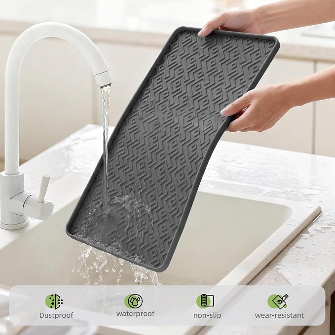 Silicone Coffee Mat with Raised Edges 17.7'' x 14.9'' Waterproof Countertop Mat, Coffee Maker Pad, Espresso Machine Mat, Heat Resistant Dish Drying Mat
