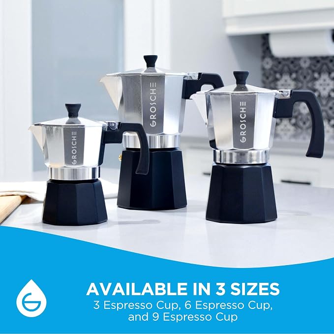 GROSCHE Milano Stovetop Espresso Maker Moka Pot Cuban Coffee Moka Italian Espresso Greca Brewer Percolator | 3 Espresso Cup, Tuxedo