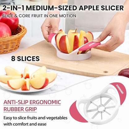SCHVUBENR 3.5 Inch Apple Slicer - Professional Apple Cutter - Stainless Steel Apple Corer - Super Sharp Apple Slicer and Corer - Apple Tool with 8 Sharp Blades(Pink)