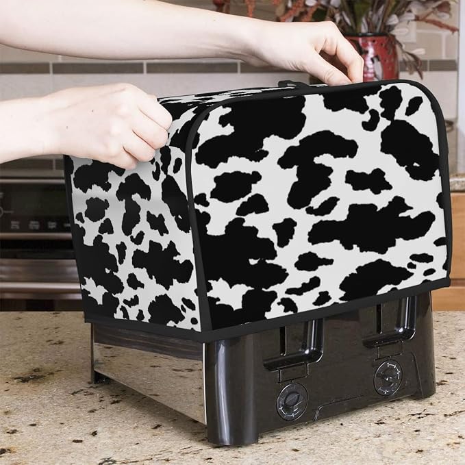 Animal Cow Skin Toaster Cover 2 Slice Wide Slot Washable Kitchen Appliance Covers Fingerprint Bread Machine Dust Cover Small Toaster Oven Accessories Covers Bread Maker Bag Women Gift