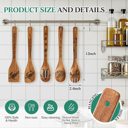 Remerry 6 Pcs Sea turtle Gifts for Women Sea turtle Kitchen Gift Set with Acacia Cooking Spoons Apron Christmas Kitchen Cooking Utensils Set for Christmas Mother's Day Housewarming Gift