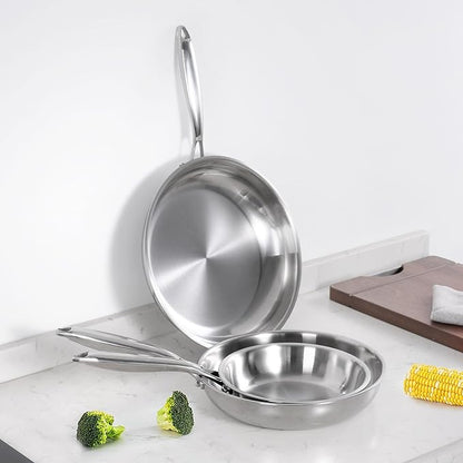 SuperCook 10 Inch Tri-Ply Clad Stainless Steel Frying Pan, Stainless Steel Fry Pan, Stainless Skillet, Non-Toxic, Multiclad, Induction Oven Compatible, Dishwasher Safe