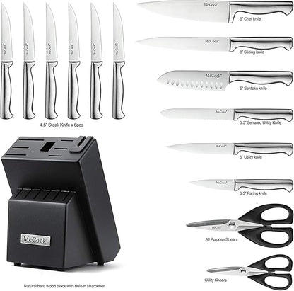 McCook® Knife Sets, German Stainless Steel Knife Block Sets with Built-in Sharpener (Pack of 2)