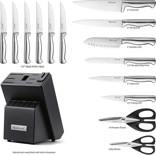 McCook® Knife Sets, German Stainless Steel Knife Block Sets with Built-in Sharpener (Pack of 2)