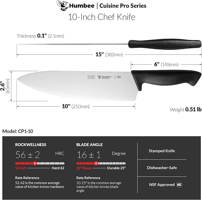 Cuisine Pro 10-Inch Chef Knife – NSF Certified High Carbon Stainless Steel Blade – Extra-Wide Razor-Sharp Edge – Ergonomic Non-Slip Handle – Dishwasher Safe